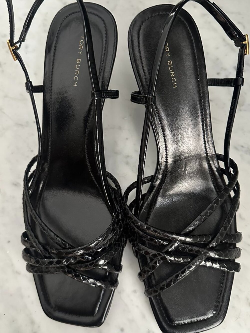 Tori Burch Multi Strap Wedge Sandal/75mm/Snake Embossed Leather